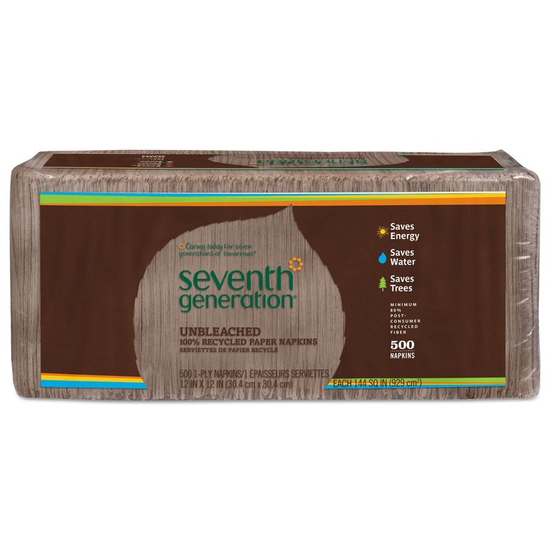 100% Recycled Napkins, 1-Ply, 12 X 12, Unbleached, 500/pack