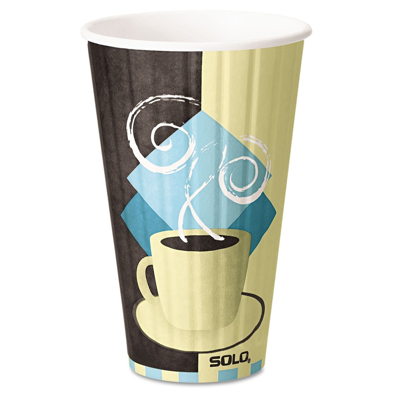 Duo Shield Insulated Paper Hot Cups, 16 Oz, Tuscan Chocolate/blue/beige, 525/ct