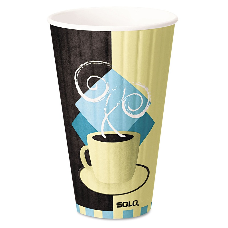 Duo Shield Insulated Paper Hot Cups, 20oz, Tuscan, Chocolate/blue/beige, 350/ct
