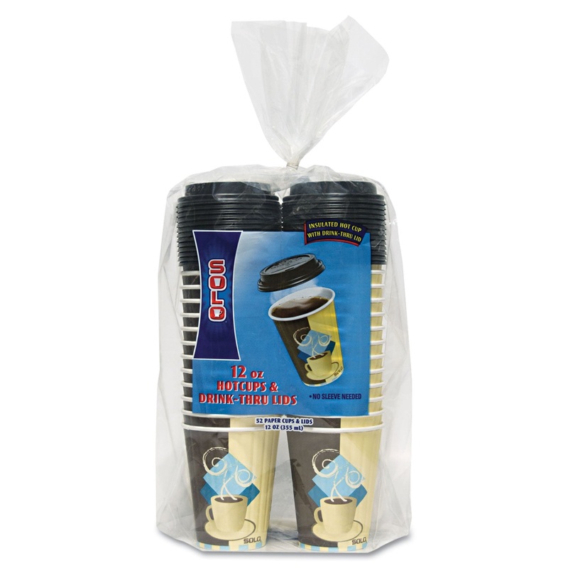Duo Shield Insulated Paper Hot Cups/lids Combo Pack, 12oz, Tuscan, 52/pack
