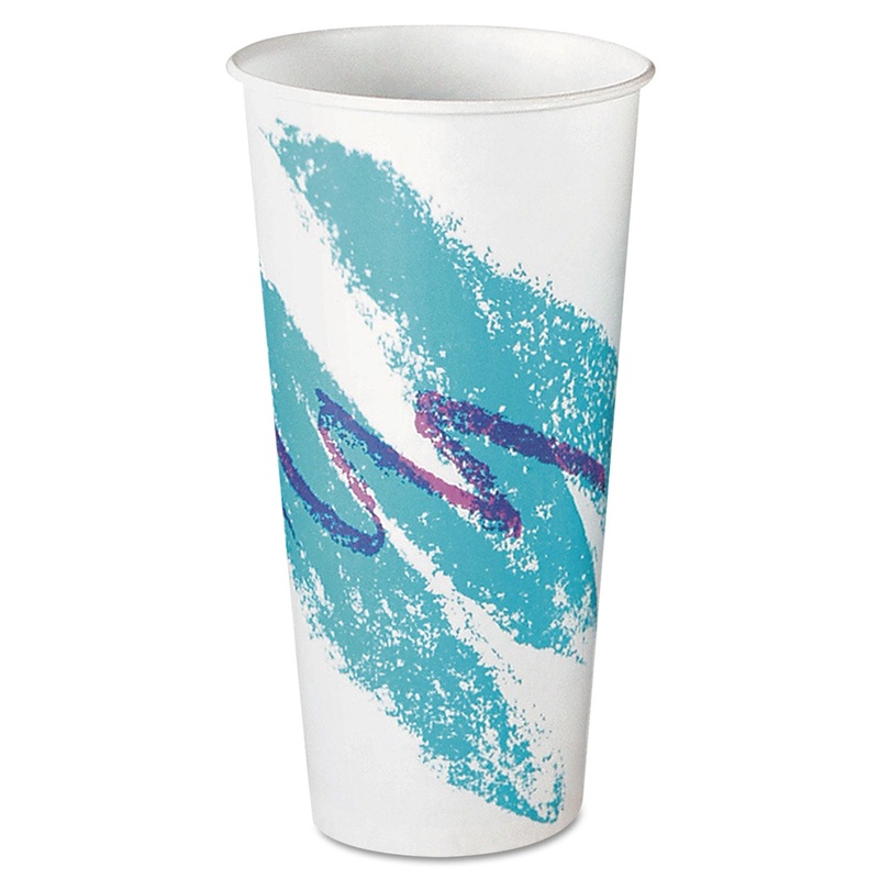 Eco-Forward Treated Paper Cold Cups, 22oz, Jazz Design, 50/pack, 20 Packs/carton