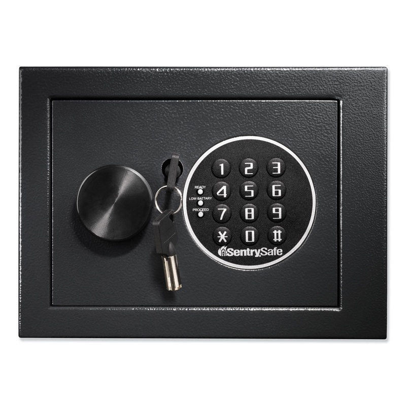 ELECTRONIC SECURITY SAFE, 0.14 CU FT, 9W X 6.6D X 6.6H, BLACK