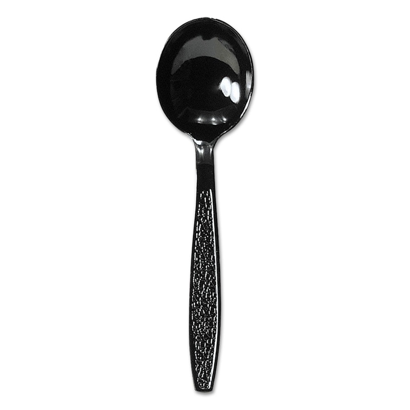 Guildware Extra Heavyweight Plastic Cutlery, Soup Spoons, Black, 1000/carton