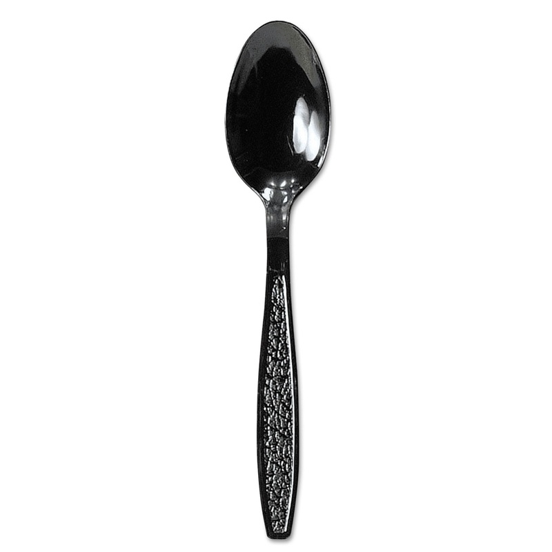Guildware Heavyweight Plastic Teaspoons, Black, 1000/carton