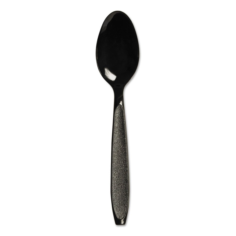 Impress Heavyweight Full-Length Polystyrene Cutlery, Teaspoon, Black, 1000/ct