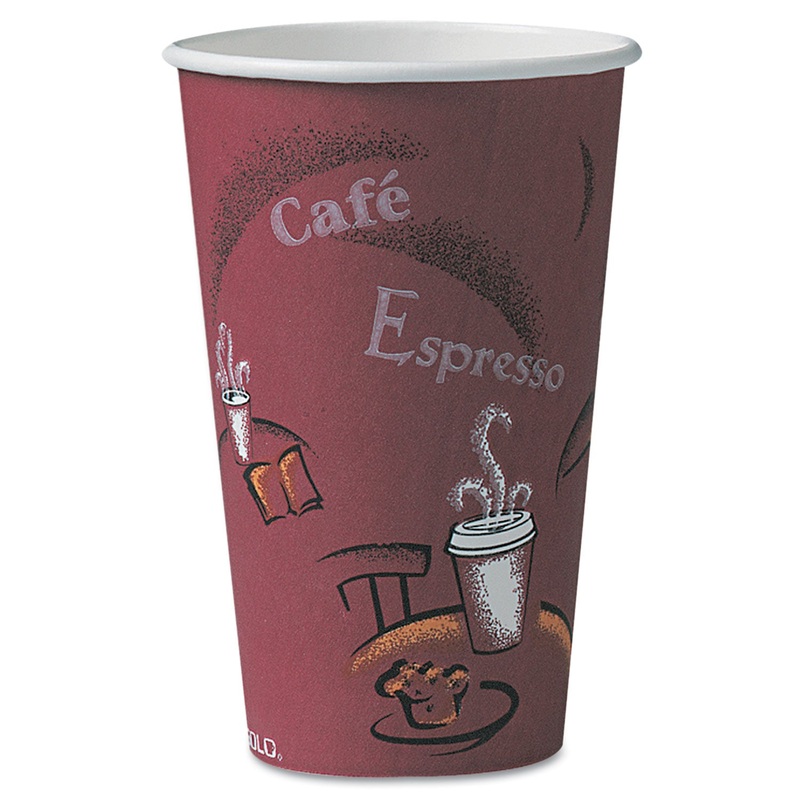 SOLO BISTRO DESIGN HOT DRINK CUPS, PAPER, 16OZ, MAROON, 300/CARTON