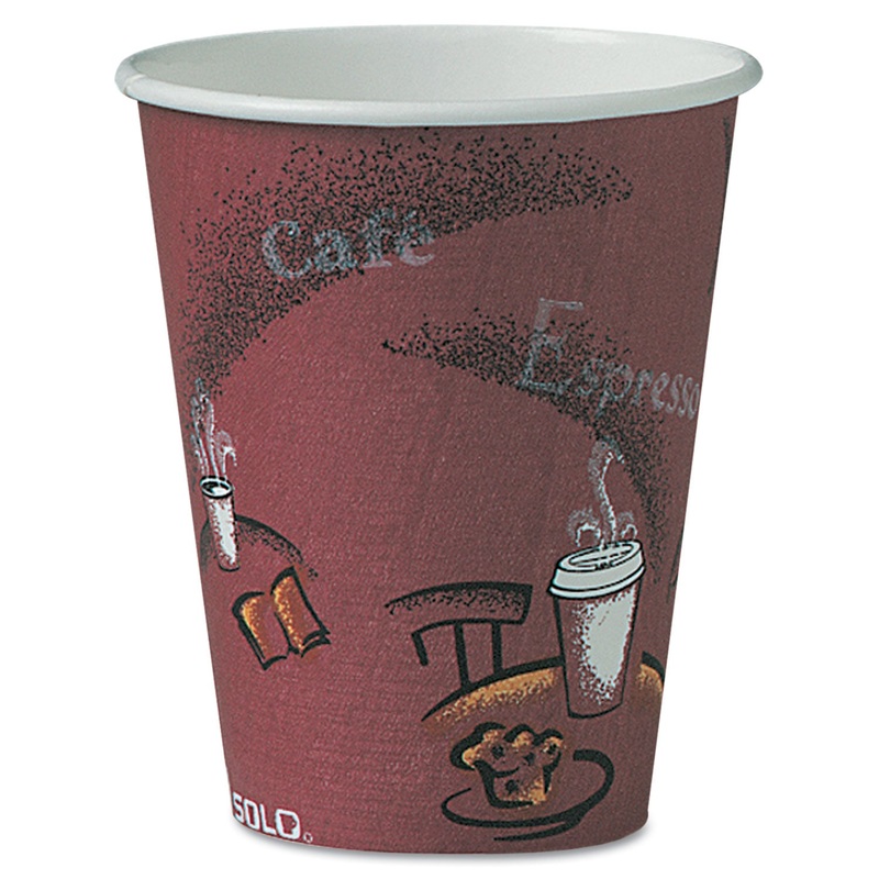 SOLO BISTRO DESIGN HOT DRINK CUPS, PAPER, 8OZ, MAROON, 500/CARTON
