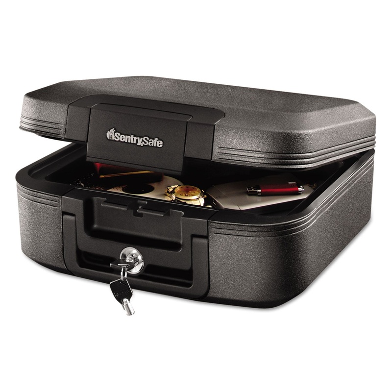 WATERPROOF FIRE-RESISTANT CHEST, 0.28 CU FT, 15.4W X 14.3D X 6.6H, CHARCOAL GRAY