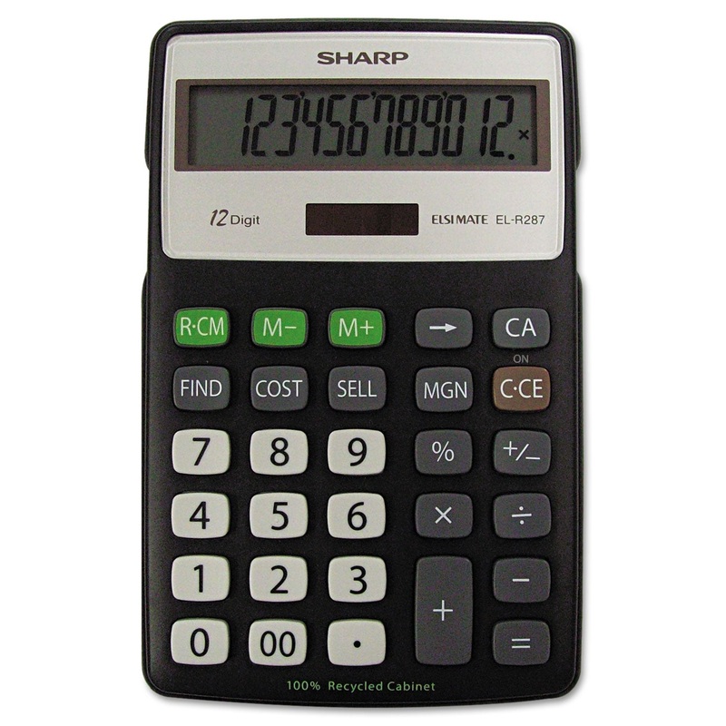 El-R287bbk Recycled Series Calculator W/kickstand, 12-Digit Lcd