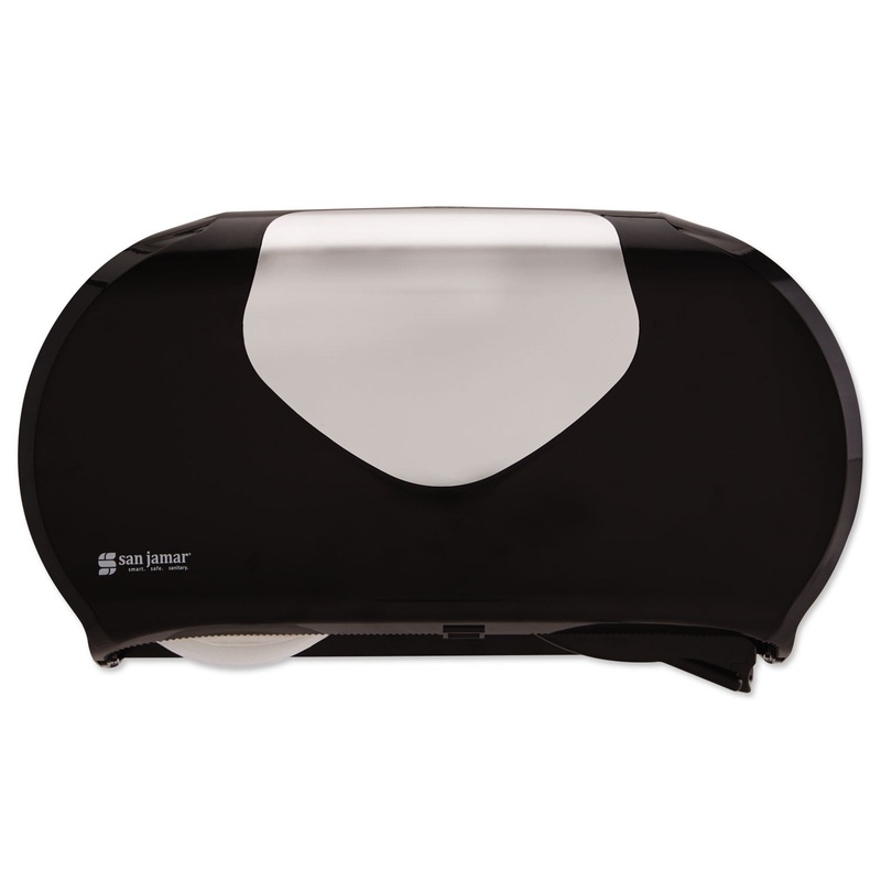TWIN JUMBO BATH TISSUE DISPENSER,20 1/14X5 7/8X11 9/10, BLK/FAUX STAINLESS STEEL
