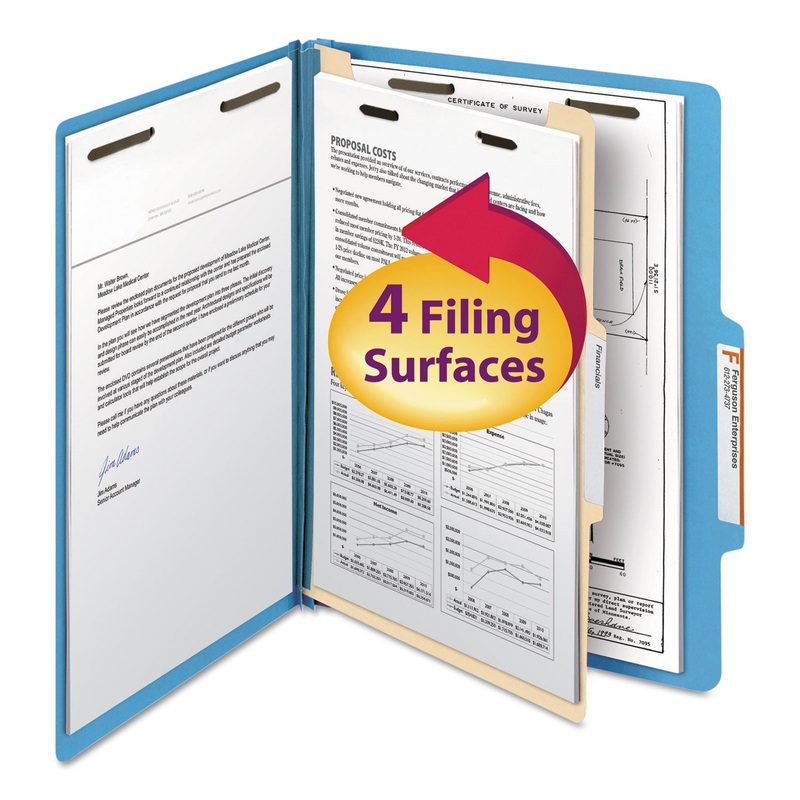 COLORED TOP TAB CLASSIFICATION FOLDERS, 1 DIVIDER, LETTER SIZE, BLUE, 10/BOX