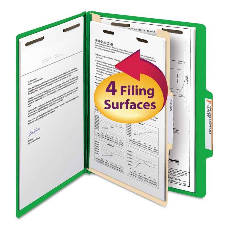 COLORED TOP TAB CLASSIFICATION FOLDERS, 1 DIVIDER, LETTER SIZE, GREEN, 10/BOX
