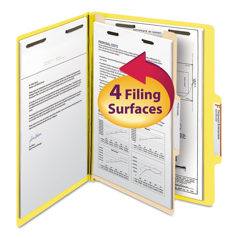COLORED TOP TAB CLASSIFICATION FOLDERS, 1 DIVIDER, LETTER SIZE, YELLOW, 10/BOX