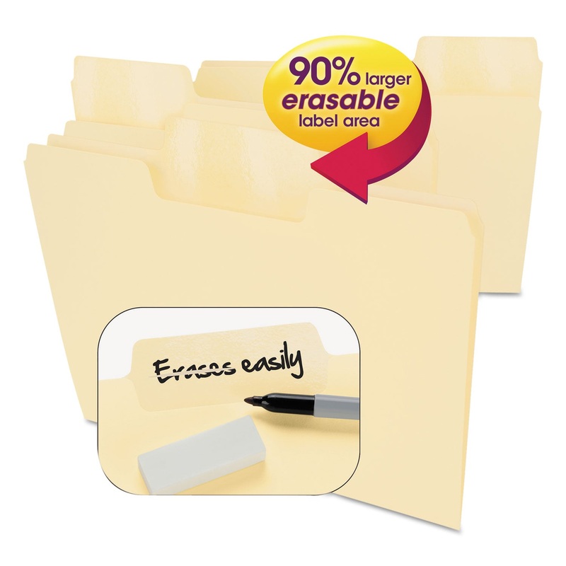 ERASABLE SUPERTAB FILE FOLDERS, 1/3-CUT TABS, LETTER SIZE, MANILA, 24/PACK