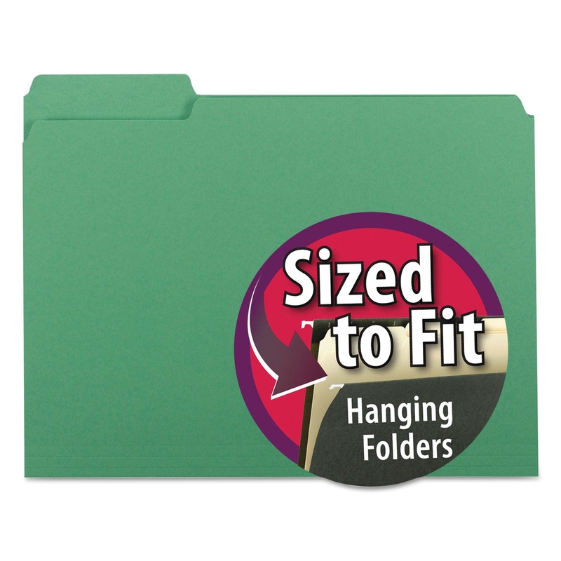 INTERIOR FILE FOLDERS, 1/3-CUT TABS, LETTER SIZE, GREEN, 100/BOX