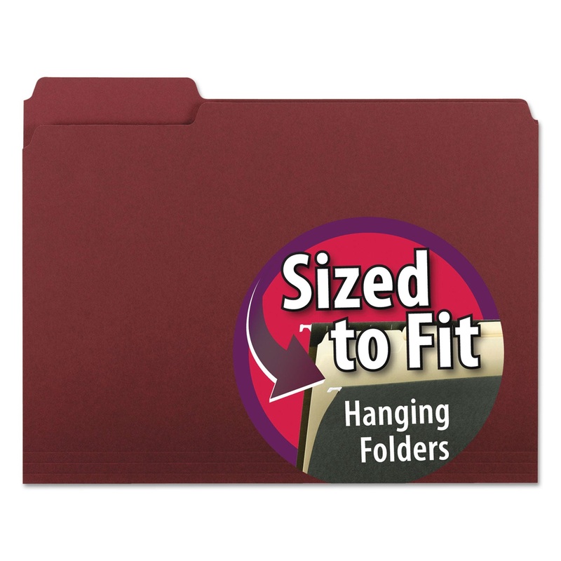 INTERIOR FILE FOLDERS, 1/3-CUT TABS, LETTER SIZE, MAROON, 100/BOX