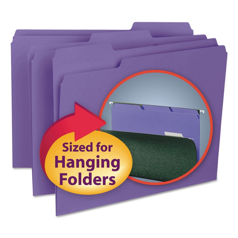 INTERIOR FILE FOLDERS, 1/3-CUT TABS, LETTER SIZE, PURPLE, 100/BOX