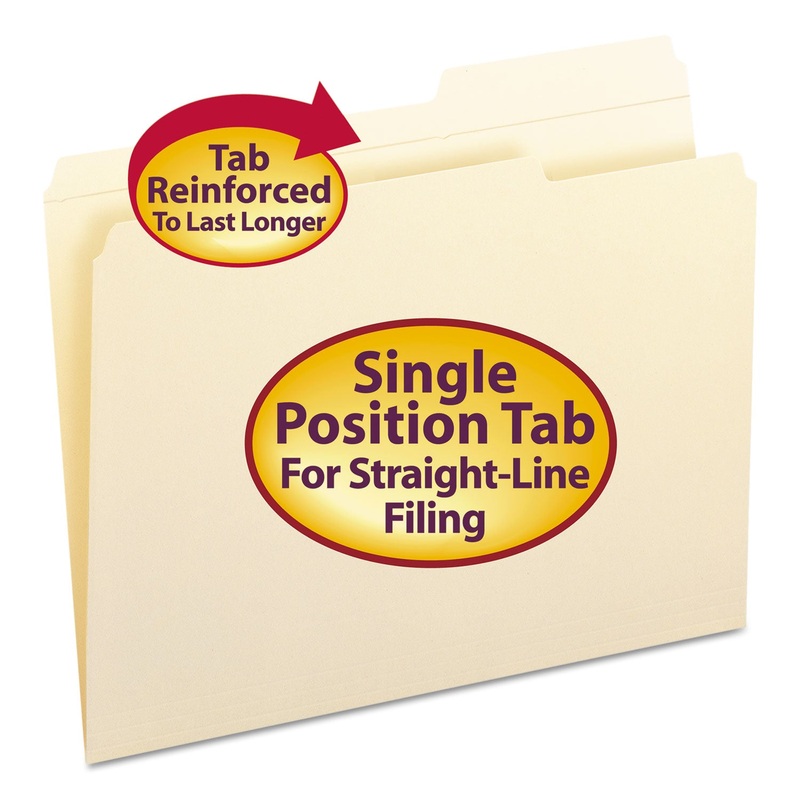REINFORCED GUIDE HEIGHT FILE FOLDERS, 2/5-CUT TABS, RIGHT OF CENTER, LETTER SIZE, MANILA, 100/BOX