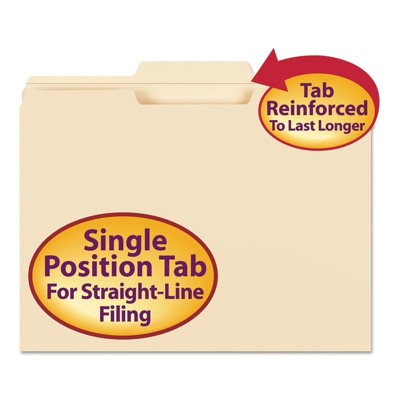 REINFORCED TAB MANILA FILE FOLDERS, 1/3-CUT TABS, CENTER POSITION, LETTER SIZE, 11 PT. MANILA, 100/BOX