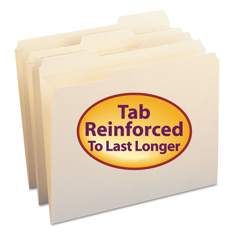 REINFORCED TAB MANILA FILE FOLDERS, 1/3-CUT TABS, LETTER SIZE, 11 PT. MANILA, 100/BOX