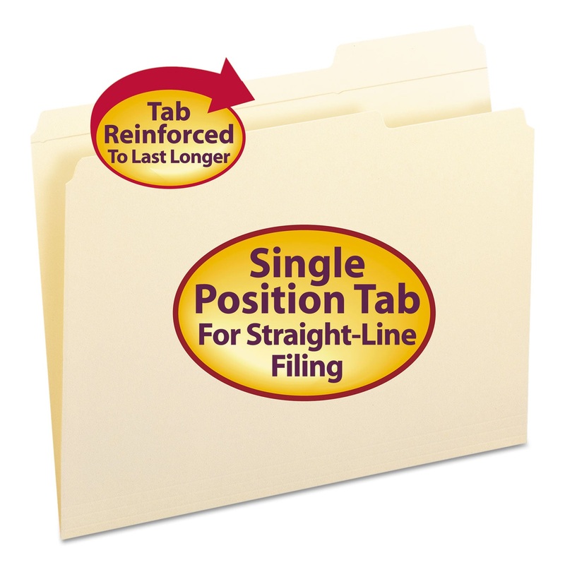 REINFORCED TAB MANILA FILE FOLDERS, 1/3-CUT TABS, RIGHT POSITION, LETTER SIZE, 11 PT. MANILA, 100/BOX