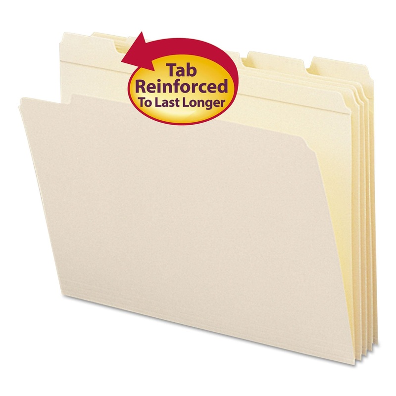 REINFORCED TAB MANILA FILE FOLDERS, 1/5-CUT TABS, LETTER SIZE, 11 PT. MANILA, 100/BOX