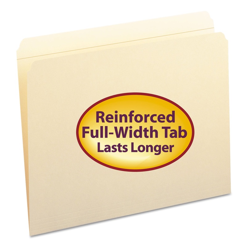 REINFORCED TAB MANILA FILE FOLDERS, STRAIGHT TAB, LETTER SIZE, 11 PT. MANILA, 100/BOX