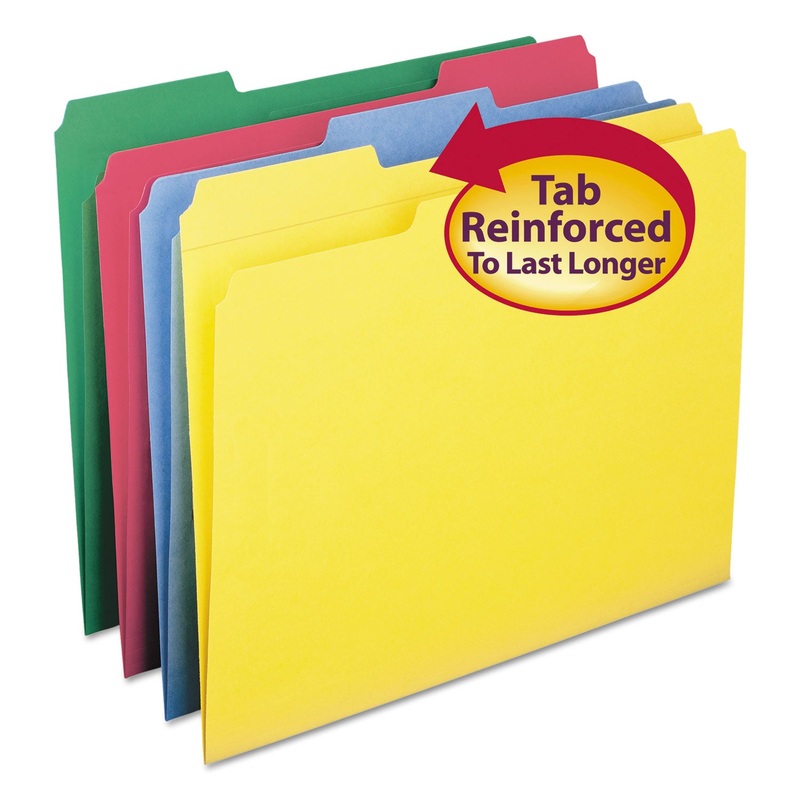 REINFORCED TOP TAB COLORED FILE FOLDERS, 1/3-CUT TABS, LETTER SIZE, ASSORTED, 12/PACK