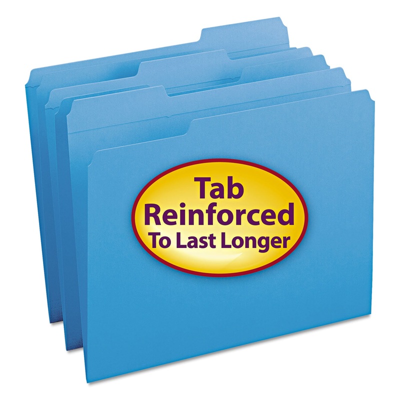 REINFORCED TOP TAB COLORED FILE FOLDERS, 1/3-CUT TABS, LETTER SIZE, BLUE, 100/BOX
