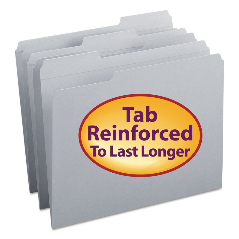 REINFORCED TOP TAB COLORED FILE FOLDERS, 1/3-CUT TABS, LETTER SIZE, GRAY, 100/BOX