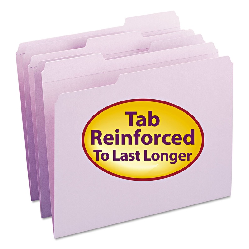 REINFORCED TOP TAB COLORED FILE FOLDERS, 1/3-CUT TABS, LETTER SIZE, LAVENDER, 100/BOX
