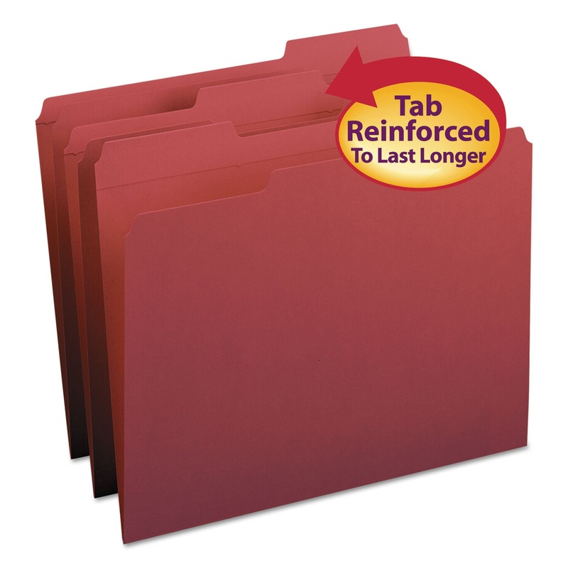 REINFORCED TOP TAB COLORED FILE FOLDERS, 1/3-CUT TABS, LETTER SIZE, MAROON, 100/BOX