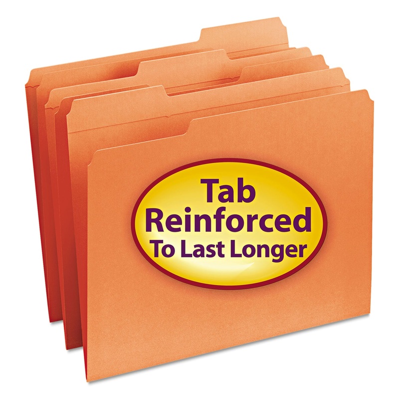 REINFORCED TOP TAB COLORED FILE FOLDERS, 1/3-CUT TABS, LETTER SIZE, ORANGE, 100/BOX