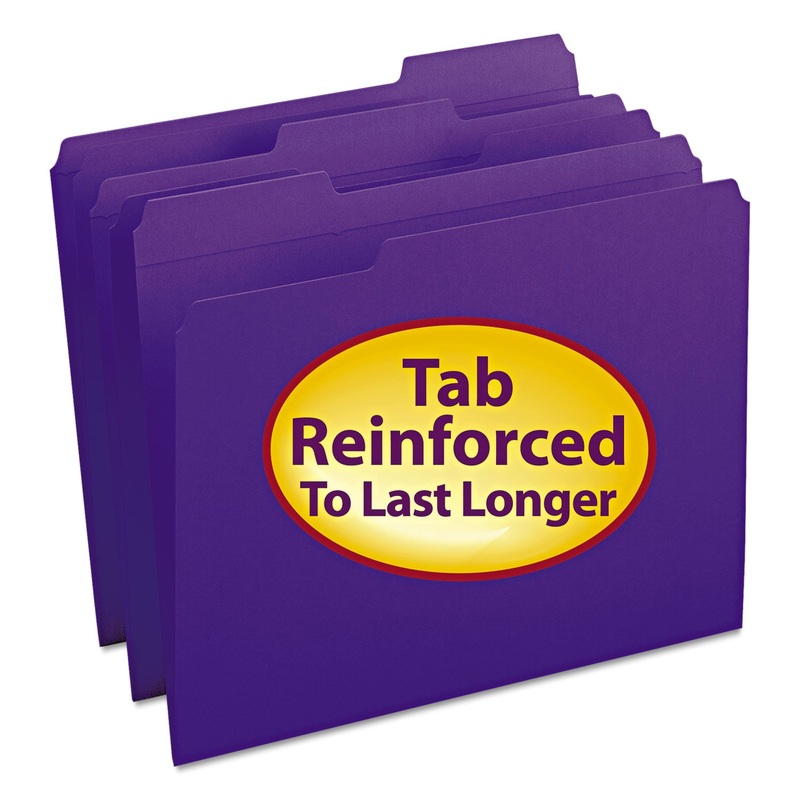 REINFORCED TOP TAB COLORED FILE FOLDERS, 1/3-CUT TABS, LETTER SIZE, PURPLE, 100/BOX
