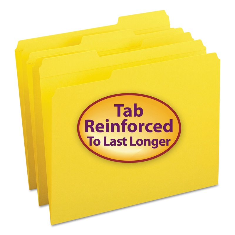 REINFORCED TOP TAB COLORED FILE FOLDERS, 1/3-CUT TABS, LETTER SIZE, YELLOW, 100/BOX