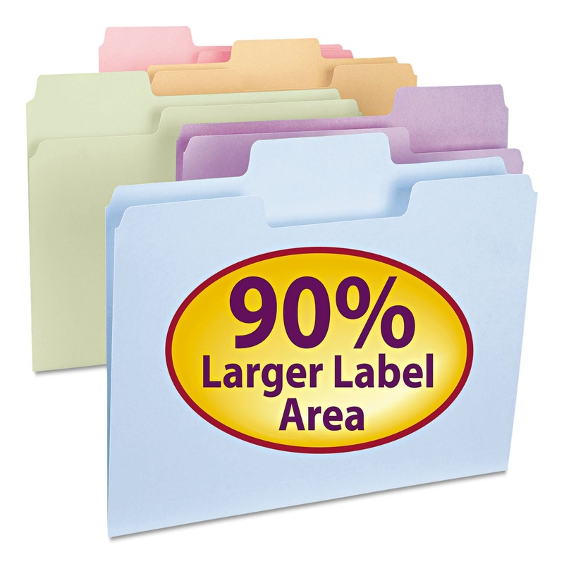 SUPERTAB COLORED FILE FOLDERS, 1/3-CUT TABS, LETTER SIZE, 11 PT. STOCK, ASSORTED, 100/BOX