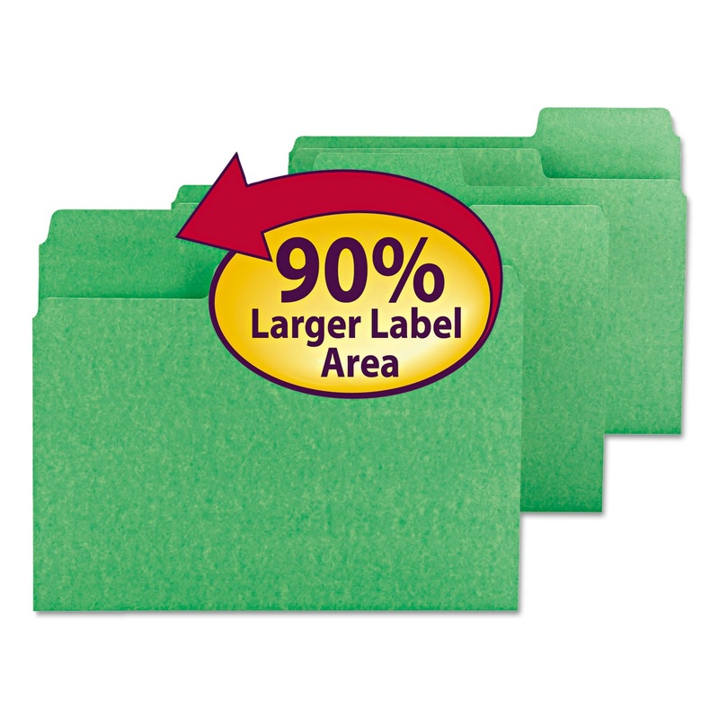 SUPERTAB COLORED FILE FOLDERS, 1/3-CUT TABS, LETTER SIZE, 11 PT. STOCK, GREEN, 100/BOX