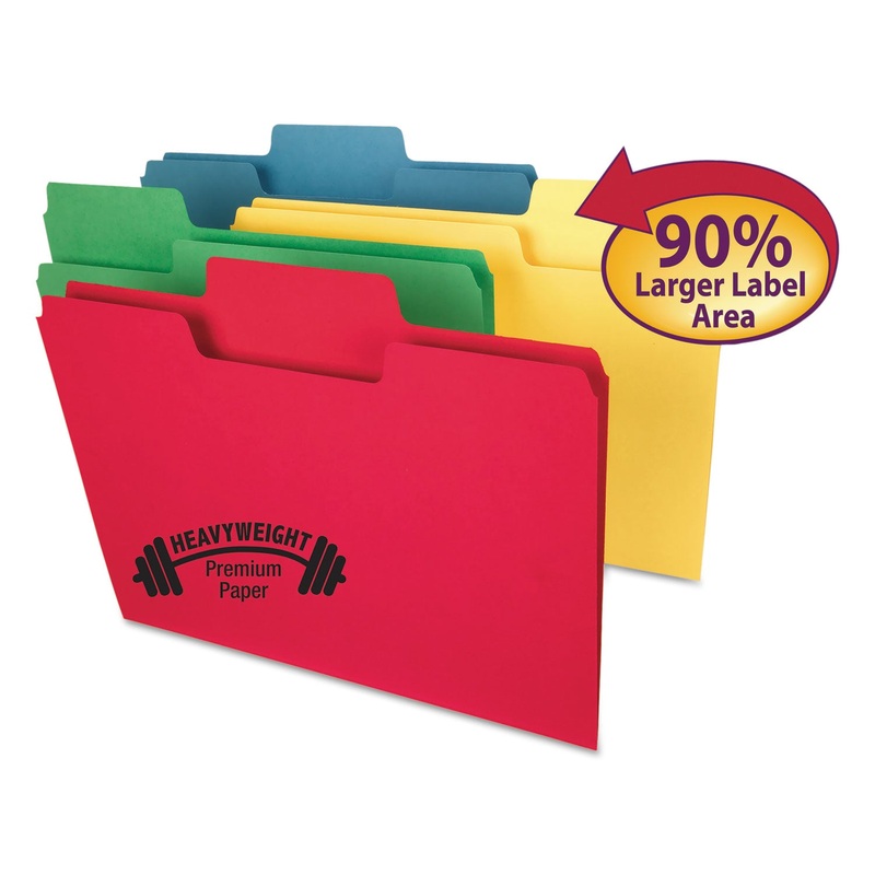 SUPERTAB COLORED FILE FOLDERS, 1/3-CUT TABS, LETTER SIZE, 14 PT. STOCK, ASSORTED, 50/BOX