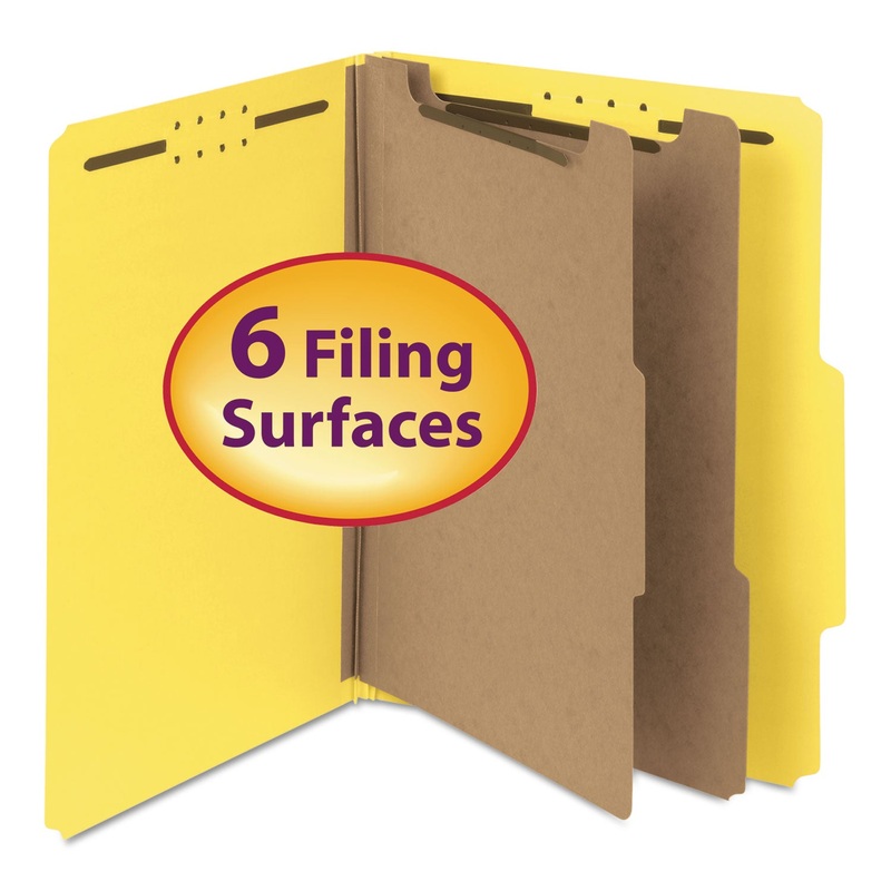 100% RECYCLED PRESSBOARD CLASSIFICATION FOLDERS, 2 DIVIDERS, LETTER SIZE, YELLOW, 10/BOX
