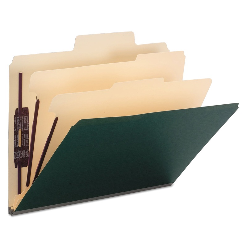 COLORED TOP TAB CLASSIFICATION FOLDERS, 2 DIVIDERS, LETTER SIZE, DARK GREEN, 10/BOX