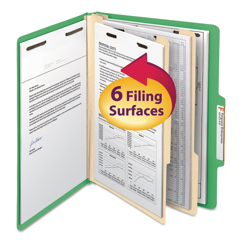 COLORED TOP TAB CLASSIFICATION FOLDERS, 2 DIVIDERS, LETTER SIZE, GREEN, 10/BOX