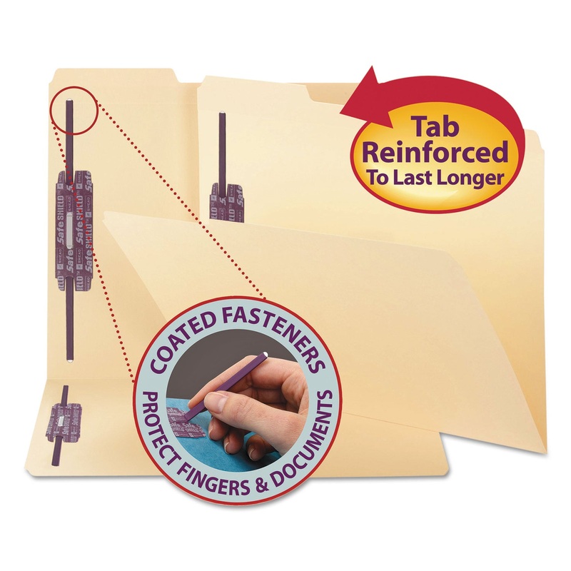 MANILA 2-FASTENER FOLDERS WITH TWO SAFESHIELD COATED FASTENERS, 1/3-CUT TABS, LETTER SIZE, 50/BOX