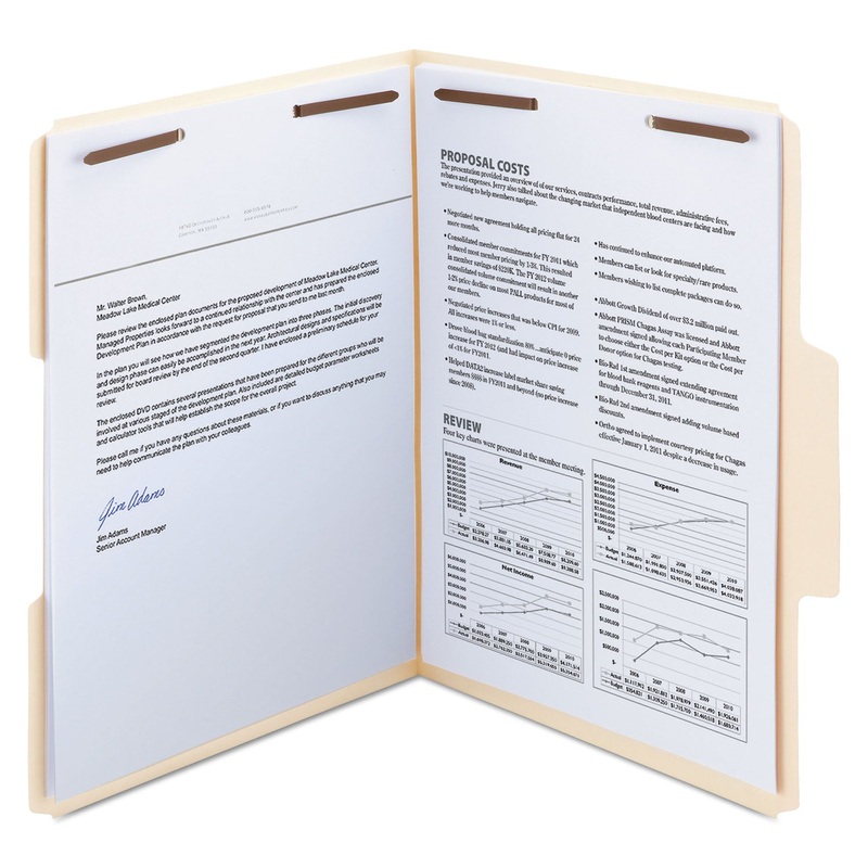 SUPERTAB REINFORCED GUIDE HEIGHT 2-FASTENER FOLDERS, 1/3-CUT TABS, LETTER SIZE, 14 PT. MANILA, 50/BOX