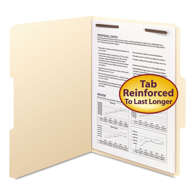 TOP TAB 1-FASTENER FOLDERS, 1/3-CUT TABS, LETTER SIZE, 11 PT. MANILA, 50/BOX