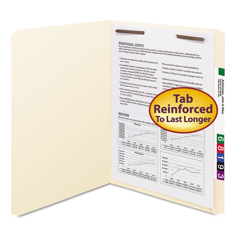 TOP TAB 1-FASTENER FOLDERS, STRAIGHT TAB, LETTER SIZE, 11 PT. MANILA, 50/BOX