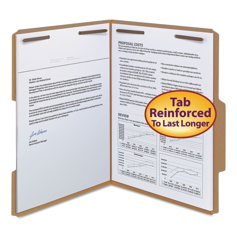 TOP TAB 2-FASTENER FOLDERS, 2/5-CUT TABS, RIGHT OF CENTER, LETTER SIZE, 11 PT. KRAFT, 50/BOX