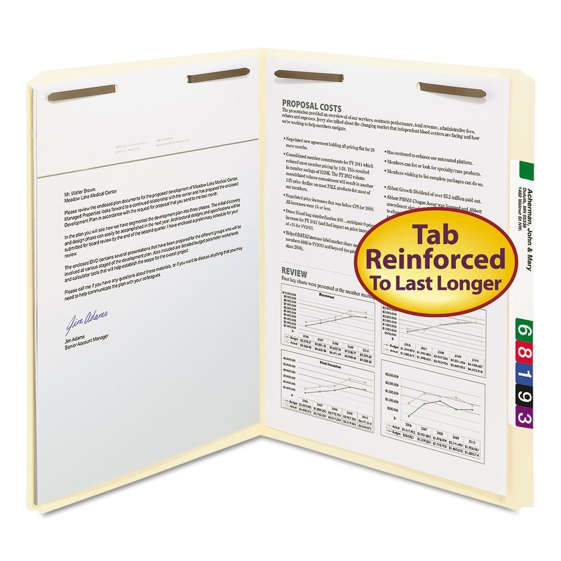 TOP TAB 2-FASTENER FOLDERS, STRAIGHT TAB, LETTER SIZE, 11 PT. MANILA, 50/BOX