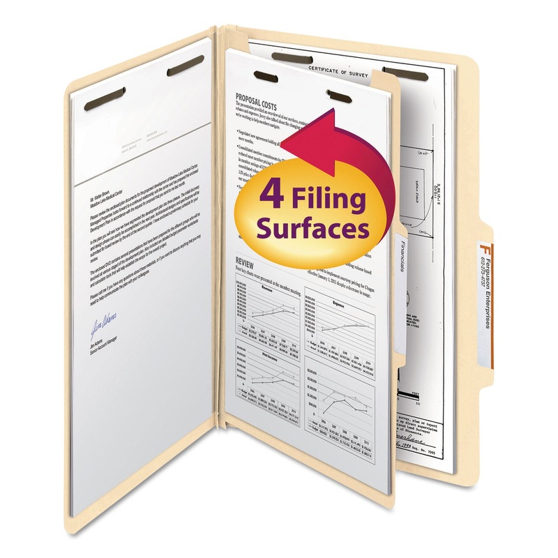 MANILA FOUR- AND SIX-SECTION TOP TAB CLASSIFICATION FOLDERS, 1 DIVIDER, LEGAL SIZE, MANILA, 10/BOX