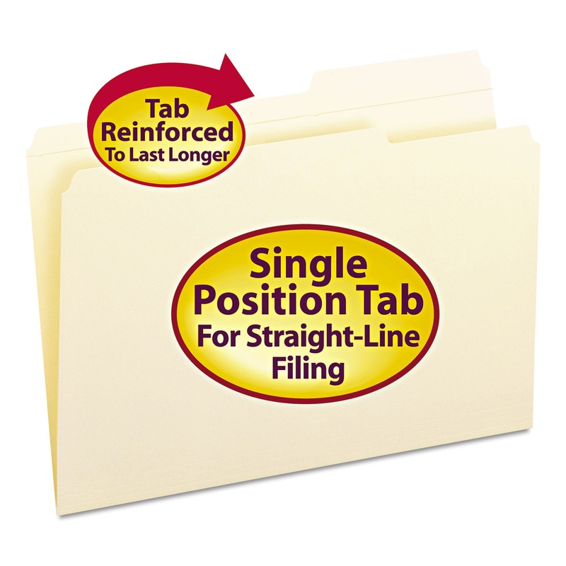 REINFORCED GUIDE HEIGHT FILE FOLDERS, 2/5-CUT TABS, RIGHT OF CENTER, LEGAL SIZE, MANILA, 100/BOX