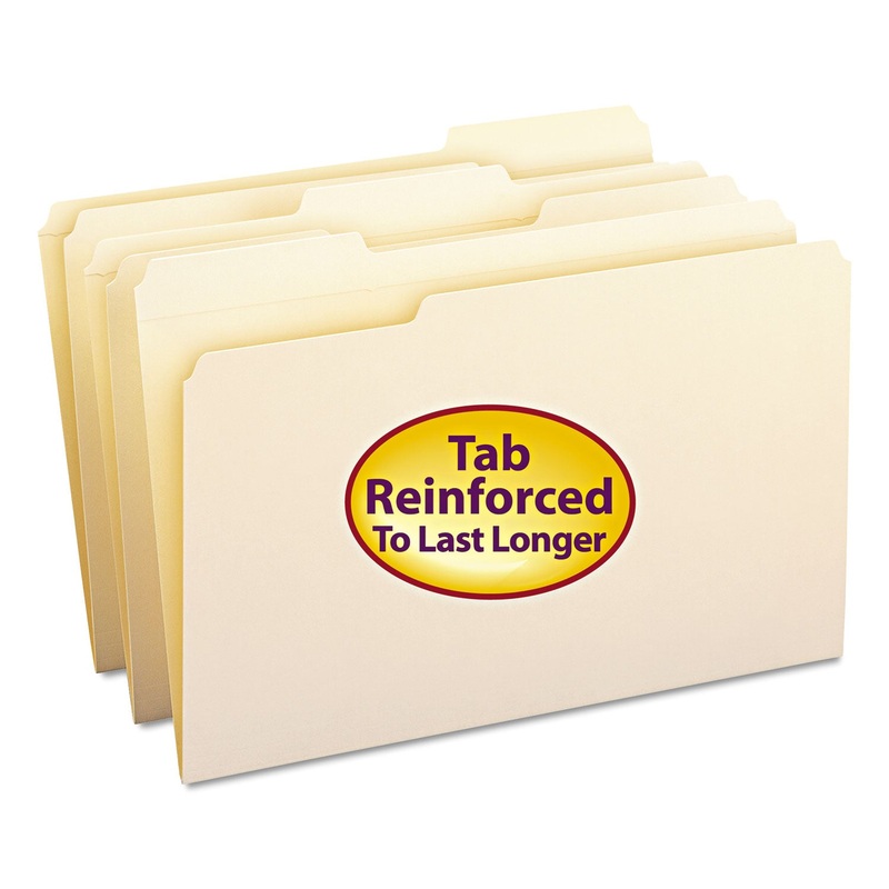 REINFORCED TAB MANILA FILE FOLDERS, 1/3-CUT TABS, LEGAL SIZE, 11 PT. MANILA, 100/BOX
